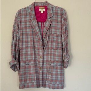 Anthropologie - Maeve Blue and Red Plaid Relaxed Blazer